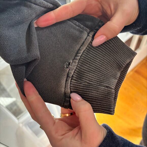 Aerie House Party Oversized V Neck Charcoal Distressed Sweatshirt Women's Medium - Picture 8 of 8